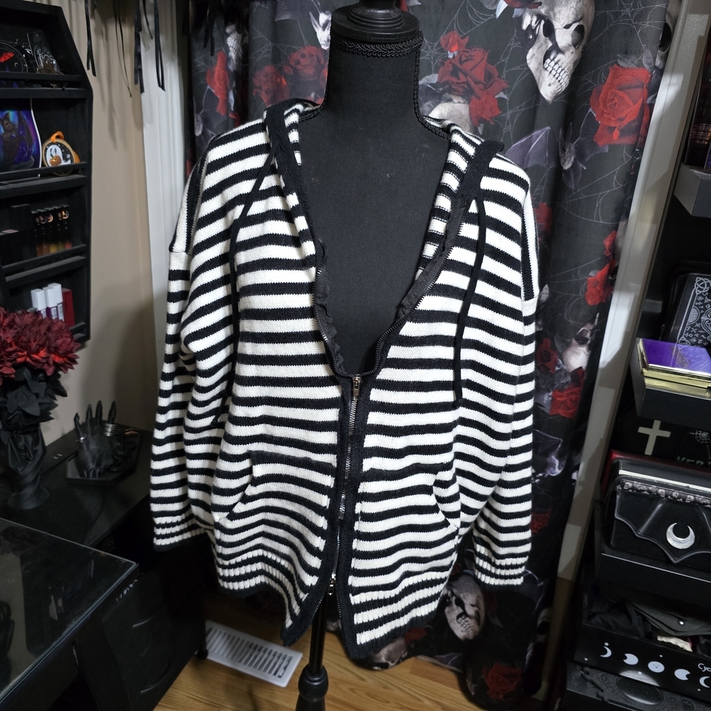 Black and White Striped Cardigan